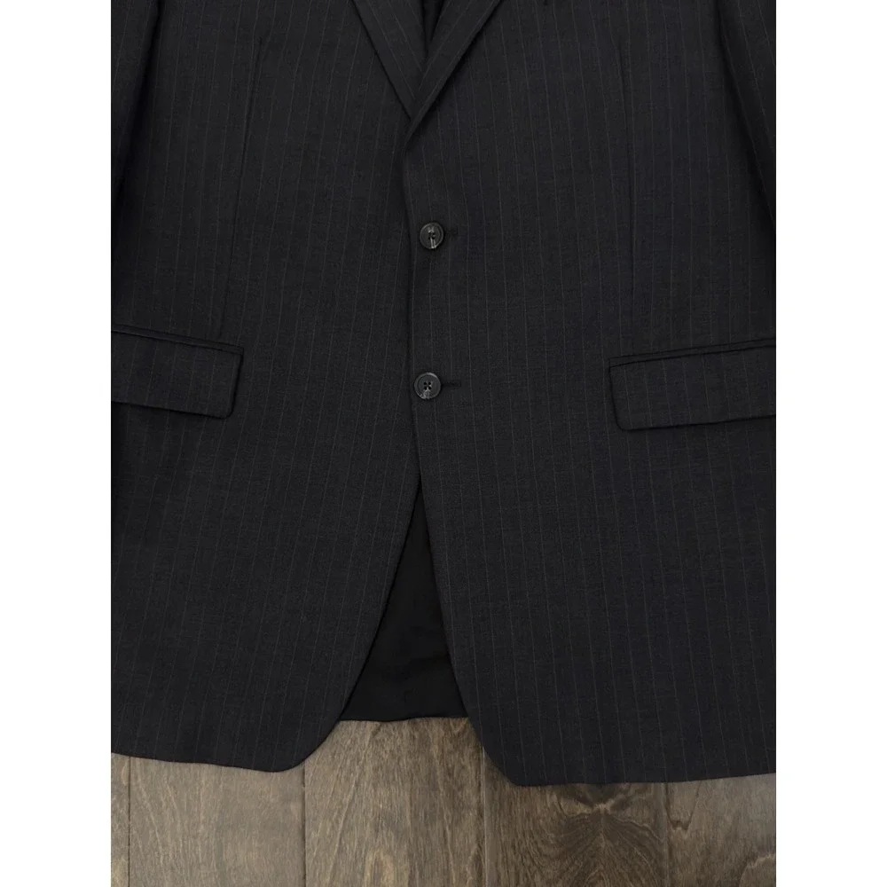 Ralph Lauren Mens Blazer Sports Jacket Coat Suit Size 46L Striped Dark Grey Wool
